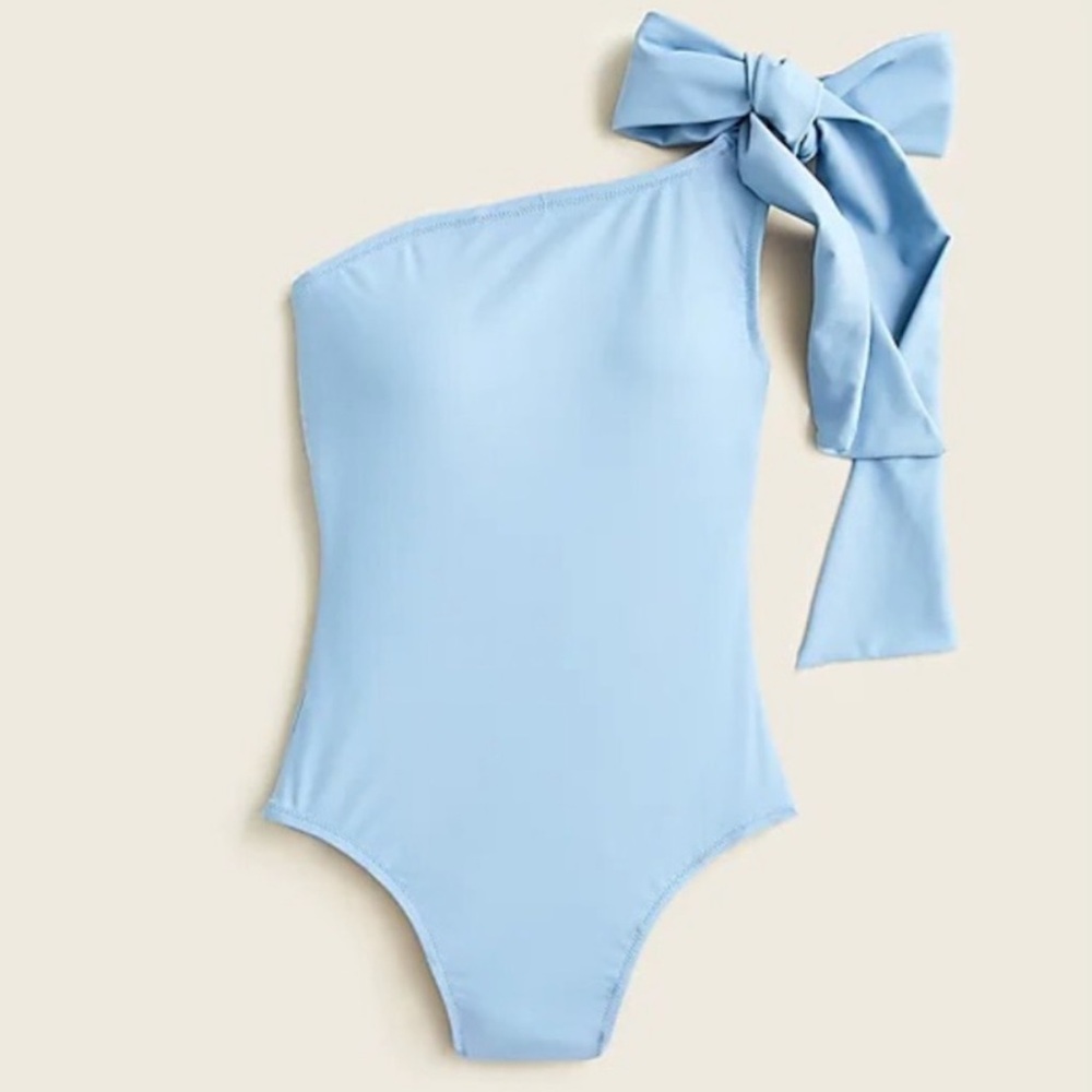HP! J. Crew Bow One-Shoulder One-Piece Swimsuit in Blue Mist. Size 20. New!